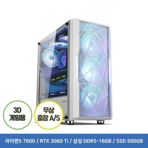 게이밍 조립PC TIMFA9205 라이젠5 7600 16G 500G RTX3060Ti 케이스 화이트 or 블랙 랜덤 발송 - [전시상품]